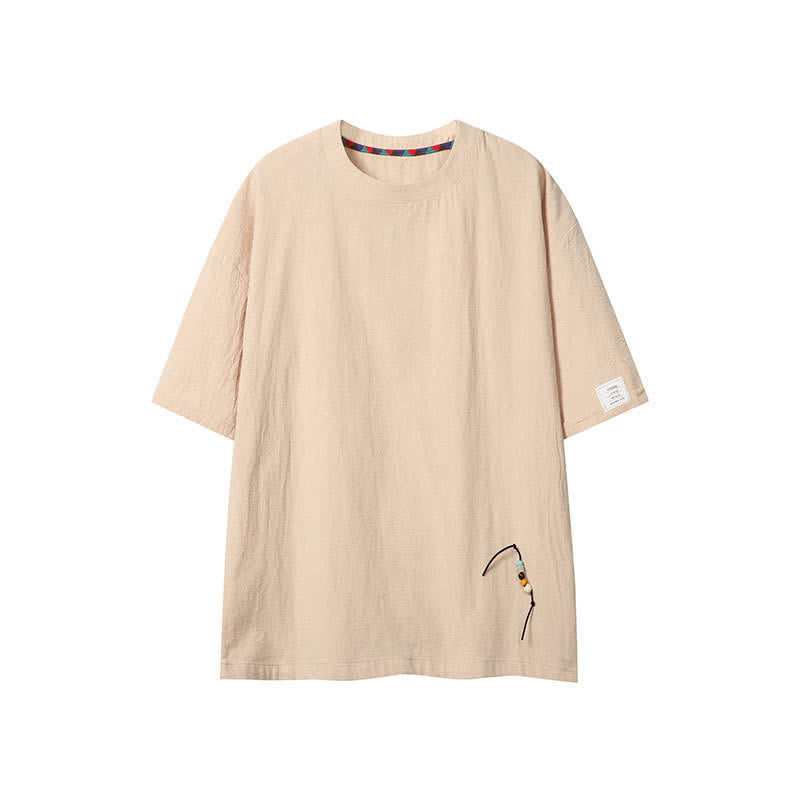 Buddha Stones Summer Casual Boho Drawstring Solid Men's Short Sleeve T-Shirts - Beige - US/UK/AU46, EU56 (5XL) - image 0