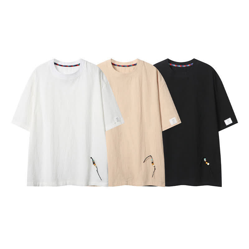 Buddha Stones Summer Casual Boho Drawstring Solid Men's Short Sleeve T-Shirts - image 16