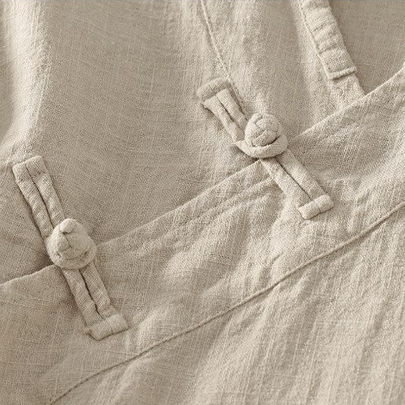 Buddha Stones Spring Summer Tang Style Minimalist V-Neck Frog Button Solid Women's Long Sleeve Shirts - image 2
