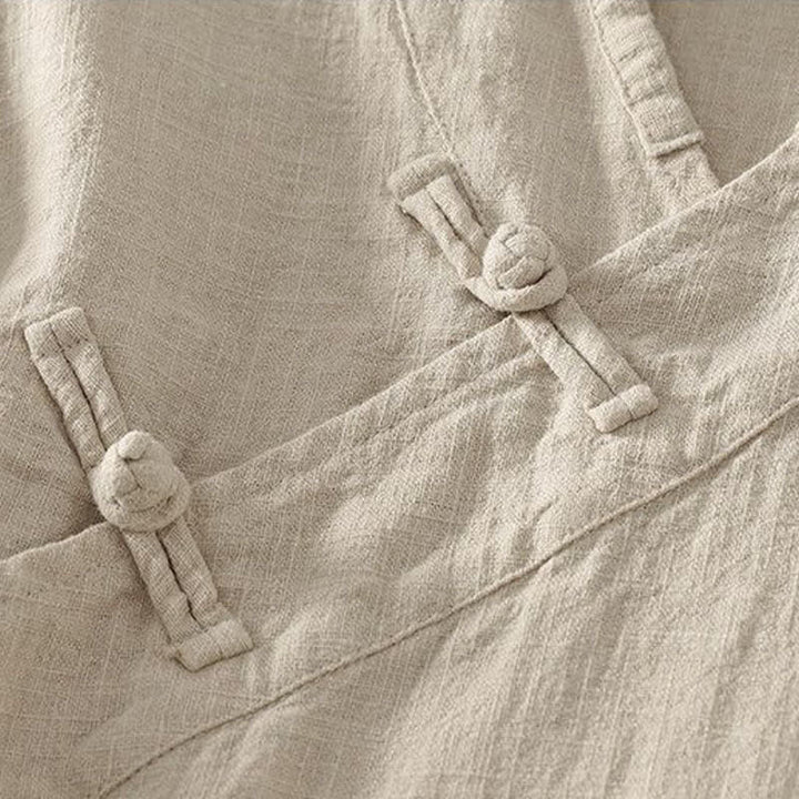 Buddha Stones Spring Summer Tang Style Minimalist V-Neck Frog Button Solid Women's Long Sleeve Shirts - image 2