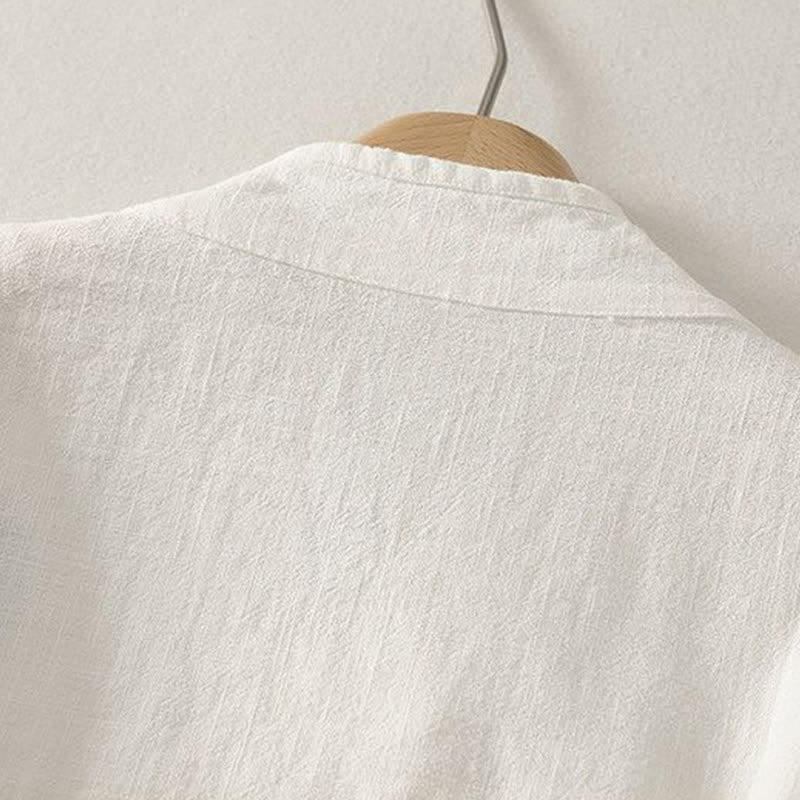 Buddha Stones Spring Summer Tang Style Minimalist V-Neck Frog Button Solid Women's Long Sleeve Shirts - image 12