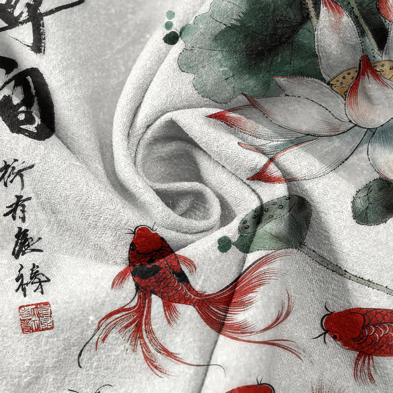 Buddha Stones Cotton Lotus Koi Fish Ink Wash Pattern Men's Tapered Pants With Pockets - image 3