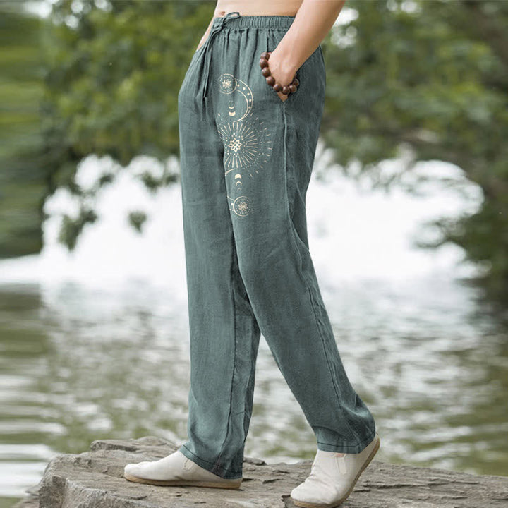 Buddha Stones Cotton Moon Phase Mandala Pattern Men's Tapered Pants With Pockets - image 5