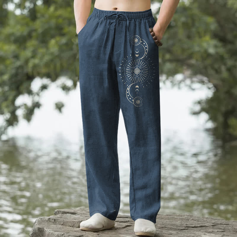 Buddha Stones Cotton Moon Phase Mandala Pattern Men's Tapered Pants With Pockets - Navy - US/UK/AU50，EU60 (5XL) - image 6