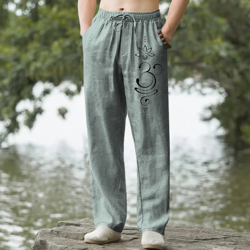 Buddha Stones Cotton Zen Lotus Om Pattern Men's Tapered Pants With Pockets - CadetBlue - US/UK/AU50，EU60 (5XL) - image 0