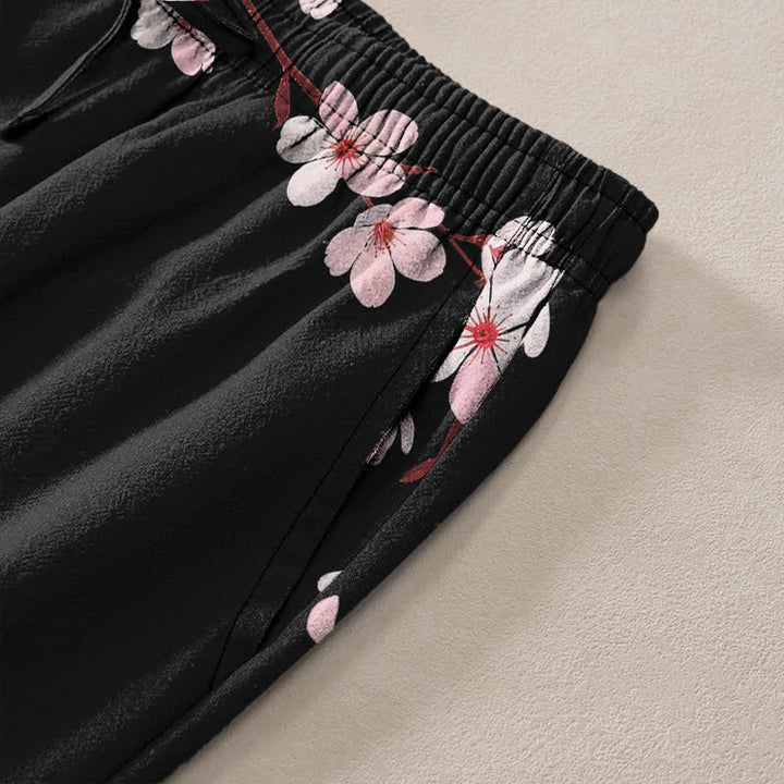 Buddha Stones Cotton Pink Sakura Blossom Pattern Men's Tapered Pants With Pockets - image 2