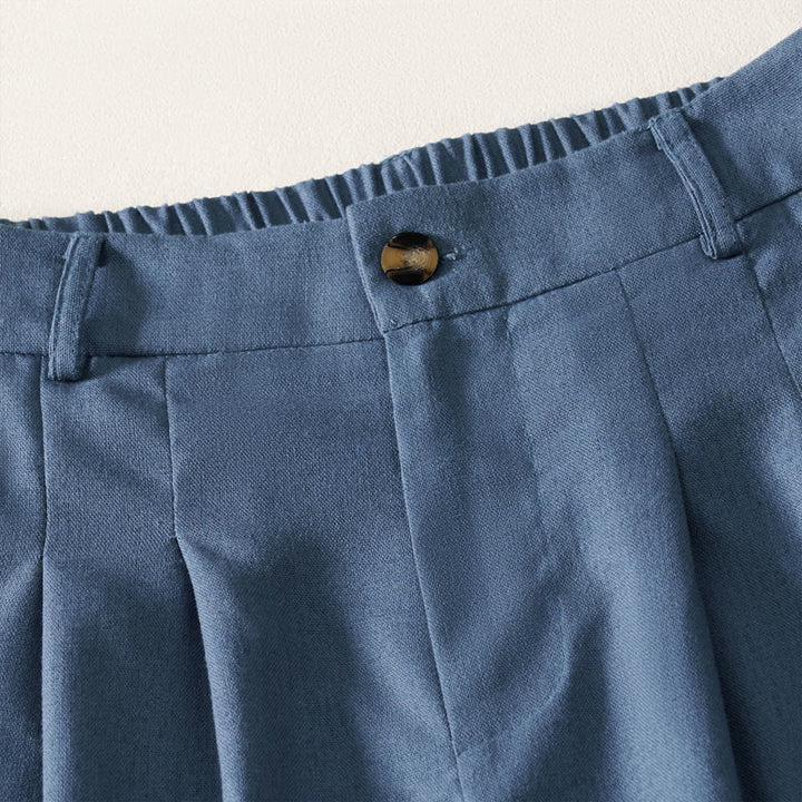 Buddha Stones Summer Elegant Solid Elastic Waist Button Zipper Design Cotton Linen Long Pants Women's Wide Leg Pants With Pockets - image 2
