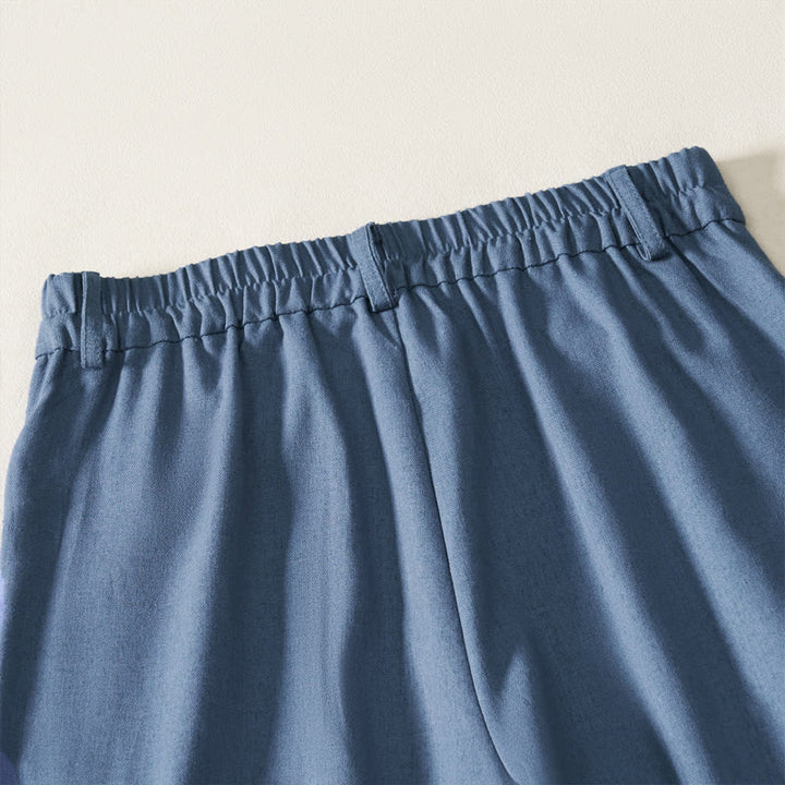 Buddha Stones Summer Elegant Solid Elastic Waist Button Zipper Design Cotton Linen Long Pants Women's Wide Leg Pants With Pockets - image 6
