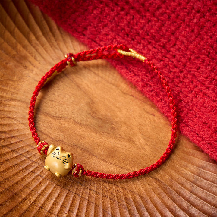 Buddha Stones Red String Copper Lucky Cat Protection Energy Bracelet - image 10