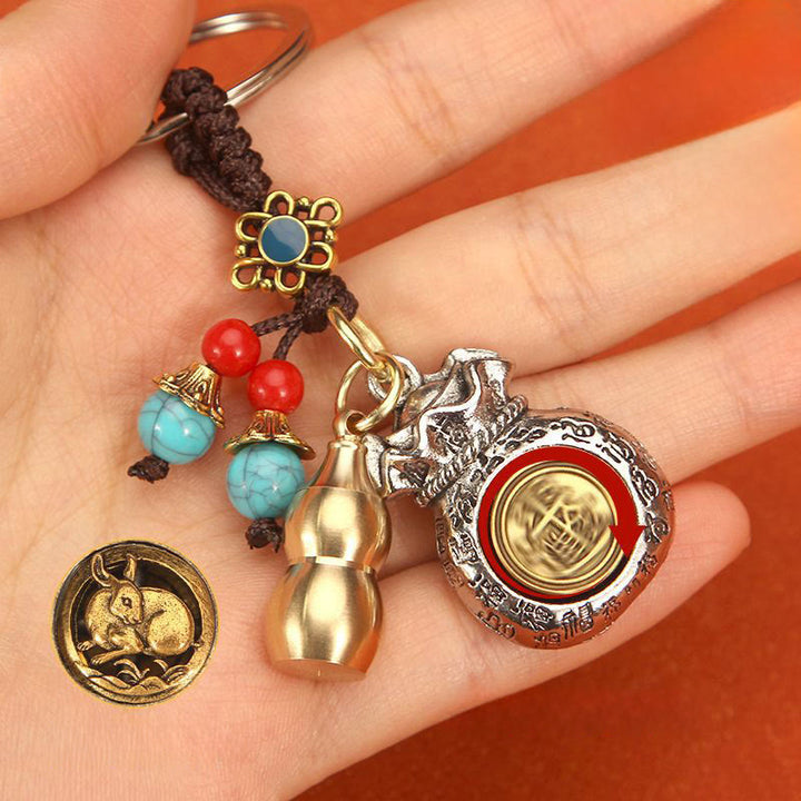 Buddha Stones Chinese Zodiac Rotating Fortune Bag Braided Keychains - image 4