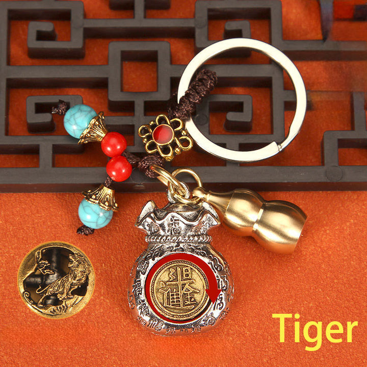 Buddha Stones Chinese Zodiac Rotating Fortune Bag Braided Keychains - Tiger - image 2