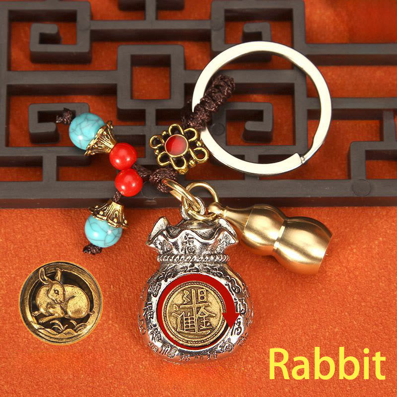 Buddha Stones Chinese Zodiac Rotating Fortune Bag Braided Keychains - Rabbit - image 3