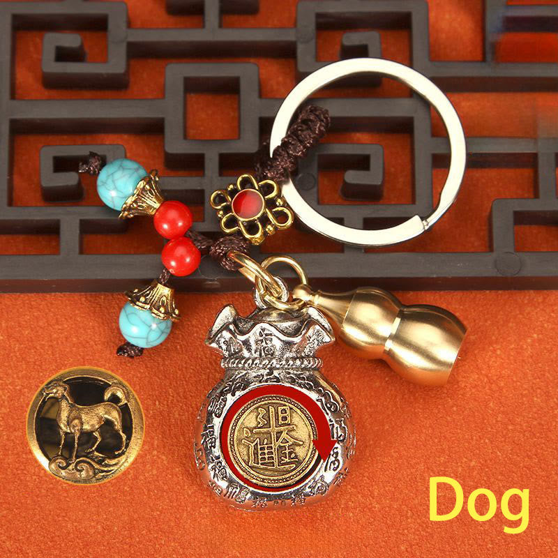 Buddha Stones Chinese Zodiac Rotating Fortune Bag Braided Keychains - Dog - image 17