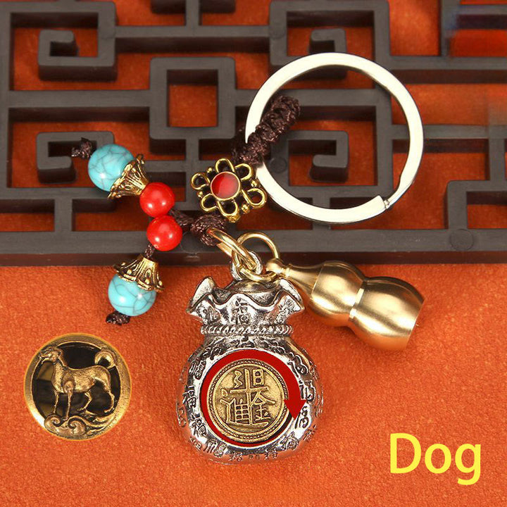 Buddha Stones Chinese Zodiac Rotating Fortune Bag Braided Keychains - Dog - image 17