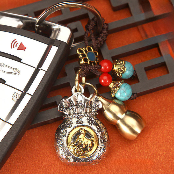 Buddha Stones Chinese Zodiac Rotating Fortune Bag Braided Keychains - image 18