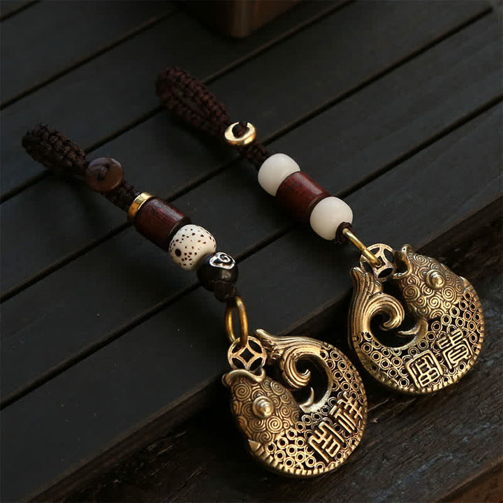 Buddha Stones Brass Koi Fish Success Braided Round Charm Keychains - image 13