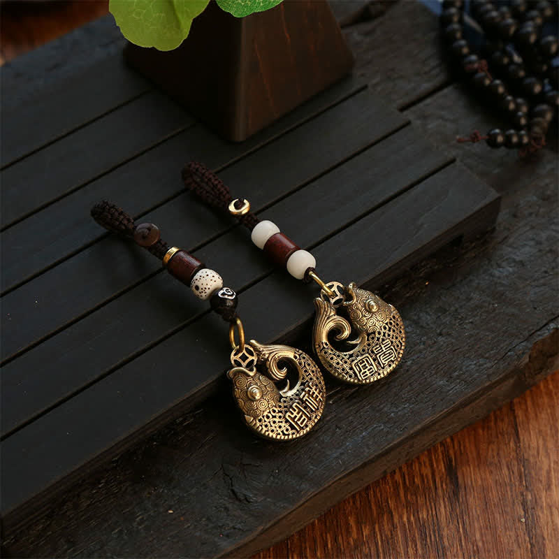 Buddha Stones Brass Koi Fish Success Braided Round Charm Keychains - image 14
