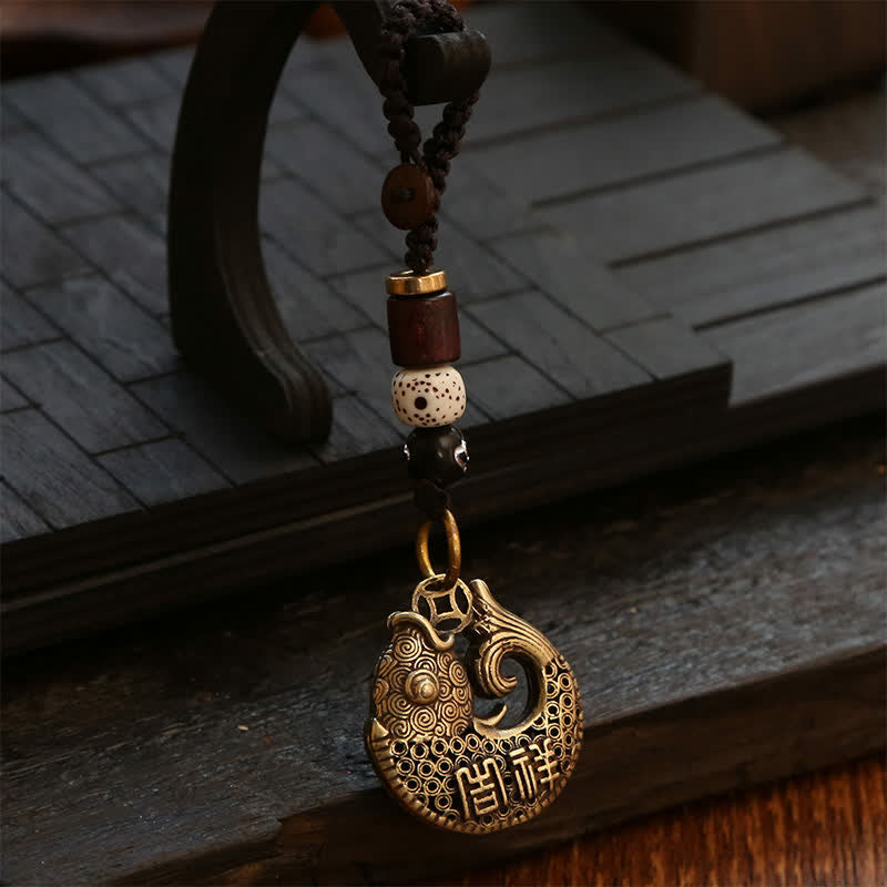 Buddha Stones Brass Koi Fish Success Braided Round Charm Keychains - Auspicious Cloud Rope - image 10