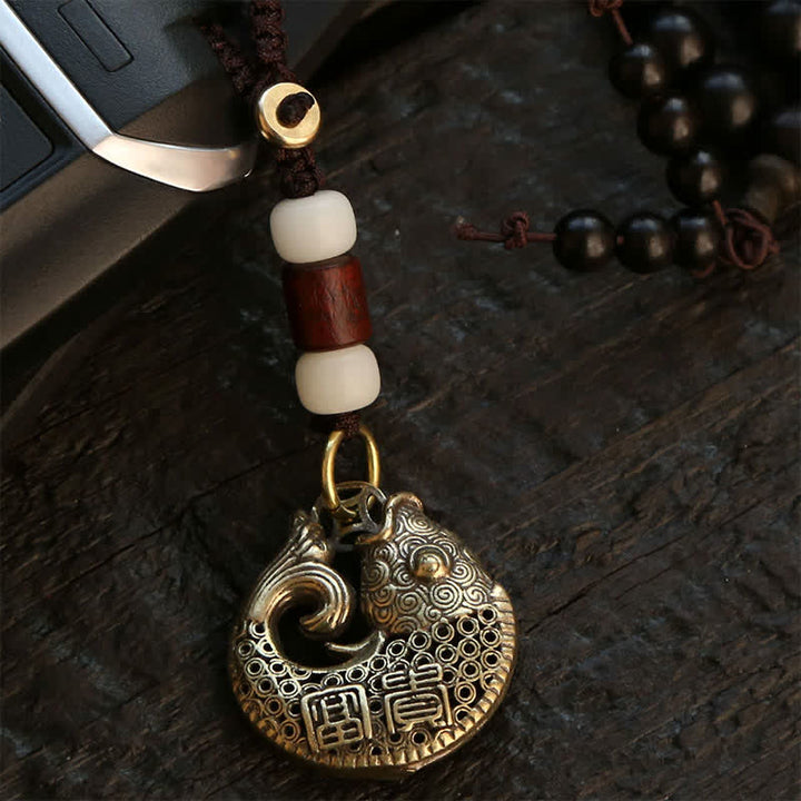Buddha Stones Brass Koi Fish Success Braided Round Charm Keychains - image 4