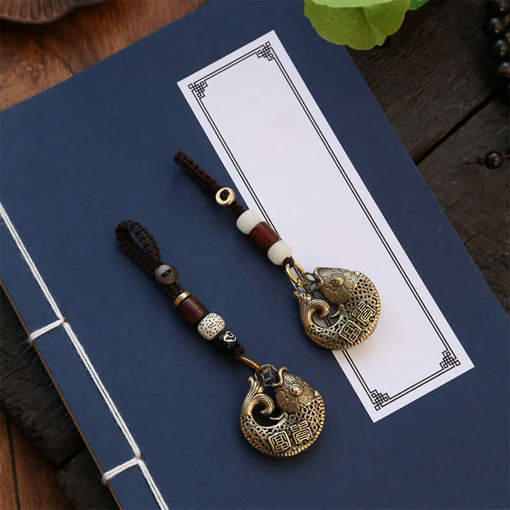 Buddha Stones Brass Koi Fish Success Braided Round Charm Keychains - image 16