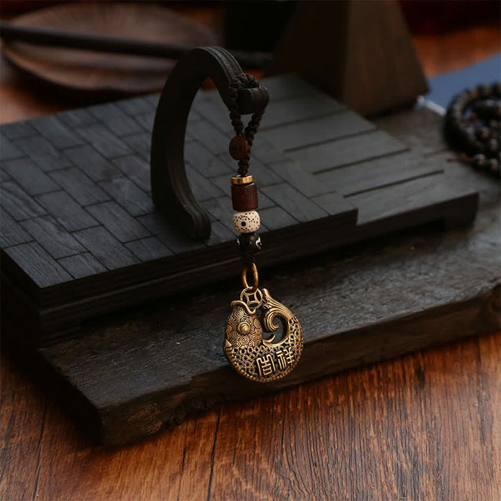 Buddha Stones Brass Koi Fish Success Braided Round Charm Keychains - image 12