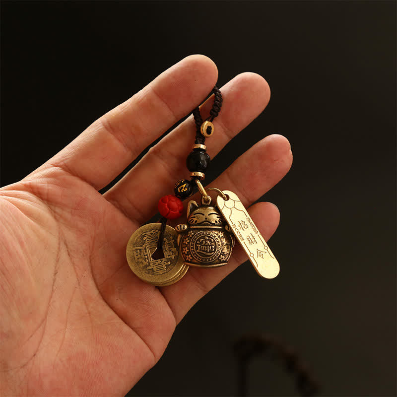 Buddha Stones Brass Lucky Cat Chinese Coin Wealth Keychains - image 8