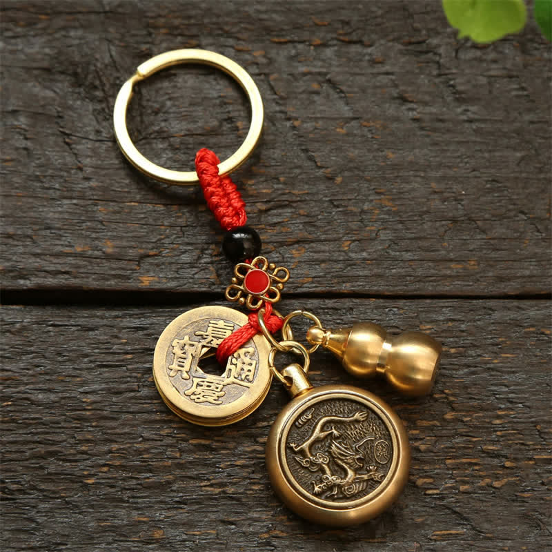 Buddha Stones Copper Chinese Zodiac Five Emperor Coins Red String Wealth Keychains - Dragon - image 12