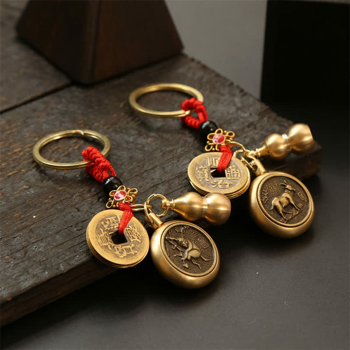 Buddha Stones Copper Chinese Zodiac Five Emperor Coins Red String Wealth Keychains - image 22
