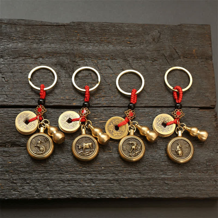 Buddha Stones Copper Chinese Zodiac Five Emperor Coins Red String Wealth Keychains - image 31