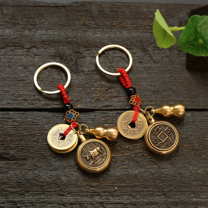 Buddha Stones Copper Chinese Zodiac Five Emperor Coins Red String Wealth Keychains - image 26