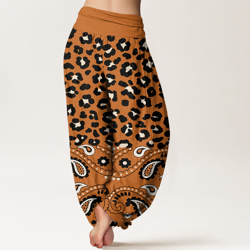 Buddha Stones Cotton Olive Leopard Paisley Pattern Women's Elastic Waist Harem Pants - image 10
