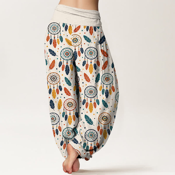 Buddha Stones Cotton Dreamcatcher Feather Pattern Women's Elastic Waist Harem Pants - image 2