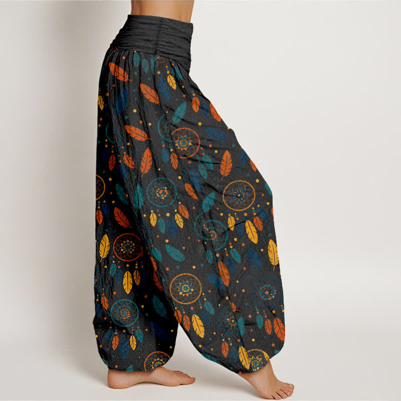 Buddha Stones Cotton Dreamcatcher Feather Pattern Women's Elastic Waist Harem Pants - image 9