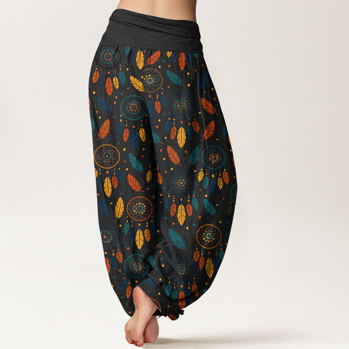 Buddha Stones Cotton Dreamcatcher Feather Pattern Women's Elastic Waist Harem Pants - image 10