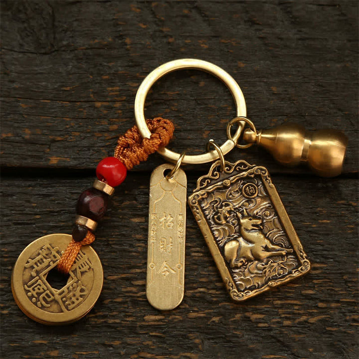 Buddha Stones Copper Chinese Zodiac Five Emperor Coins Gourd Protection Keychains - Dog - image 19