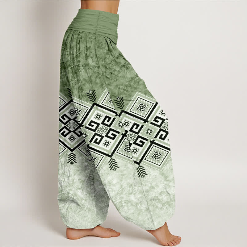 Buddha Stones Cotton Tribal Geometric Pattern Women's Elastic Waist Harem Pants - image 1