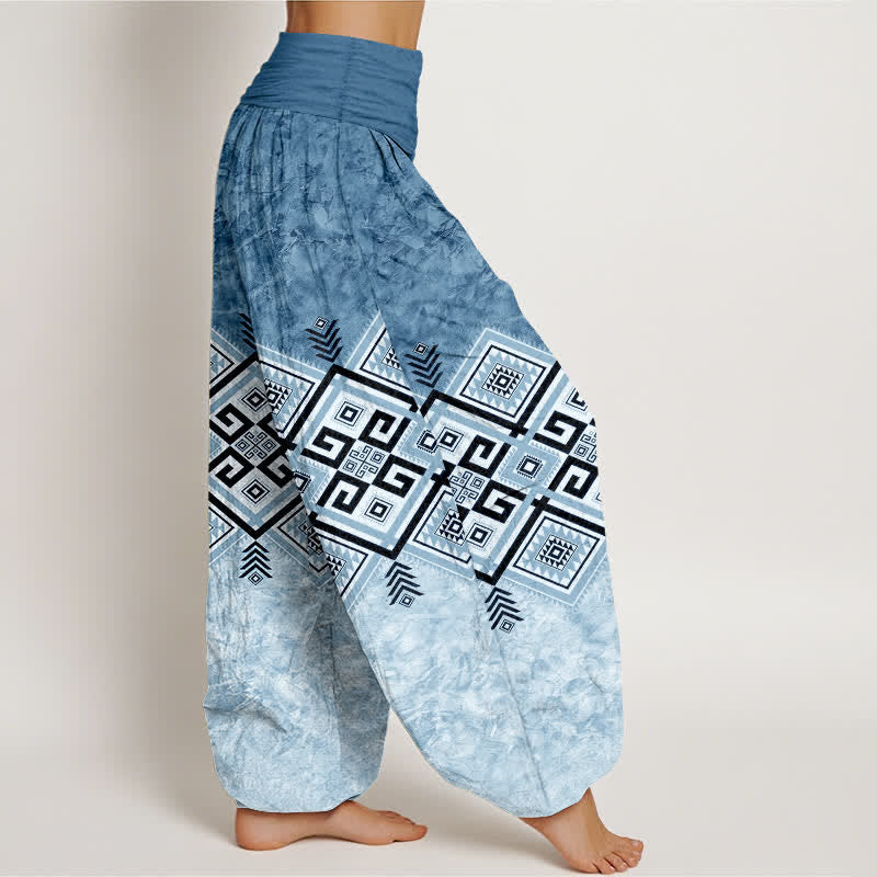 Buddha Stones Cotton Tribal Geometric Pattern Women's Elastic Waist Harem Pants - image 6