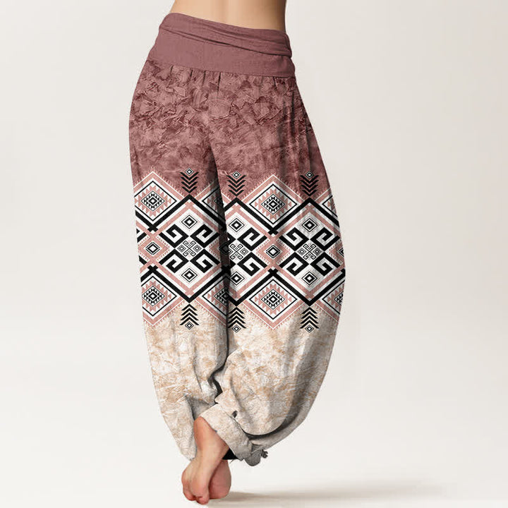 Buddha Stones Cotton Tribal Geometric Pattern Women's Elastic Waist Harem Pants - image 10