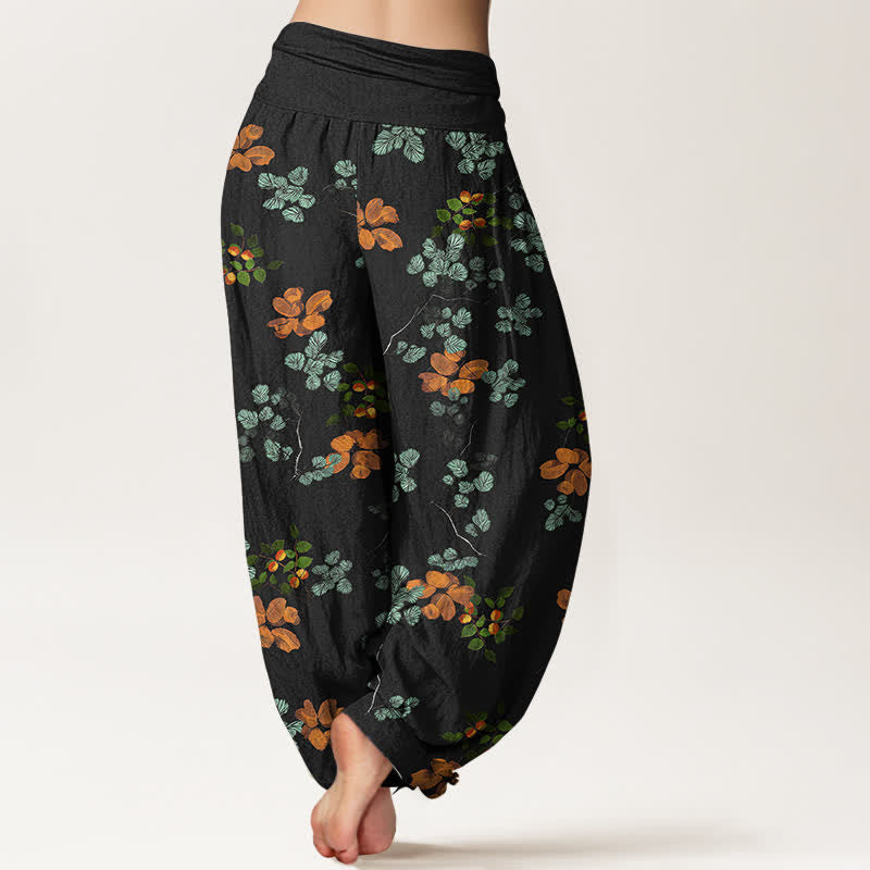 Buddha Stones Cotton Orange Blossom Mint Leaf Pattern Women's Elastic Waist Harem Pants - image 2