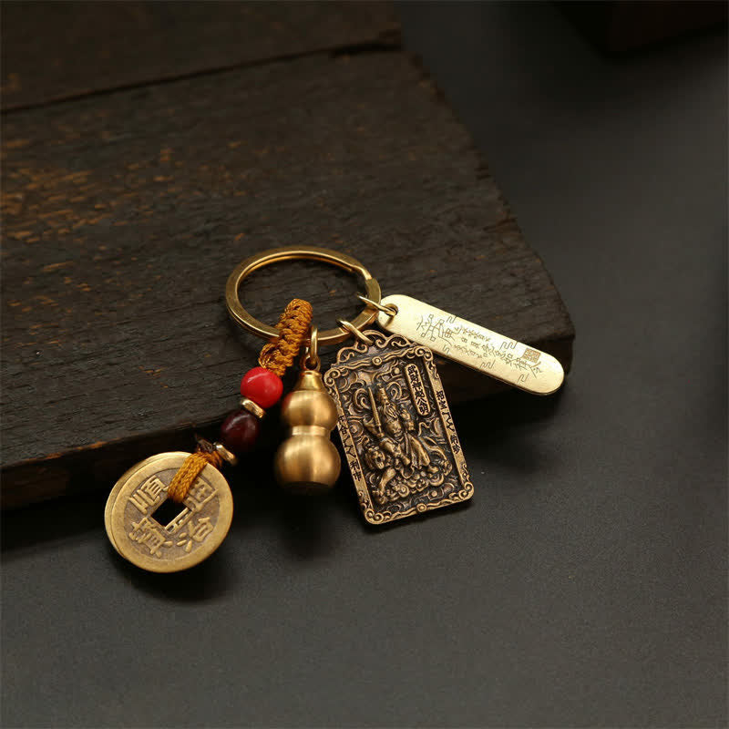 Buddha Stones Copper Chinese Zodiac Five Emperor Coins Gourd Protection Keychains - image 25