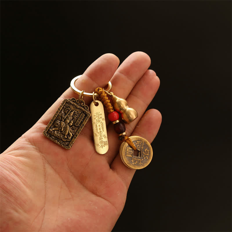 Buddha Stones Copper Chinese Zodiac Five Emperor Coins Gourd Protection Keychains - image 27