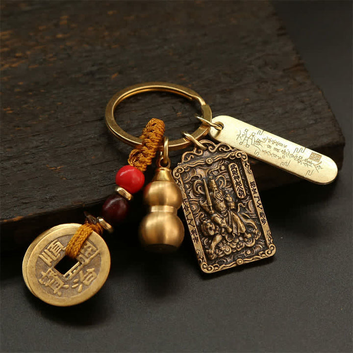 Buddha Stones Copper Chinese Zodiac Five Emperor Coins Gourd Protection Keychains - image 24