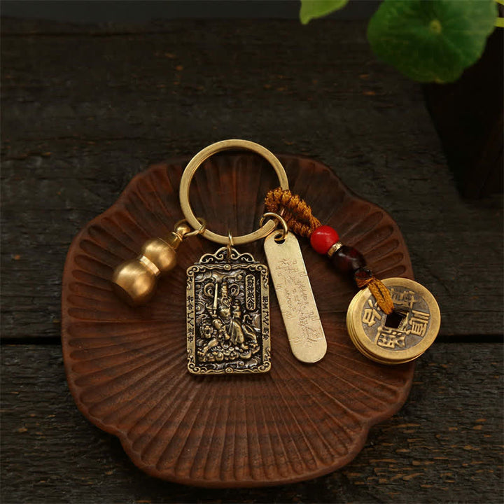 Buddha Stones Copper Chinese Zodiac Five Emperor Coins Gourd Protection Keychains - image 23