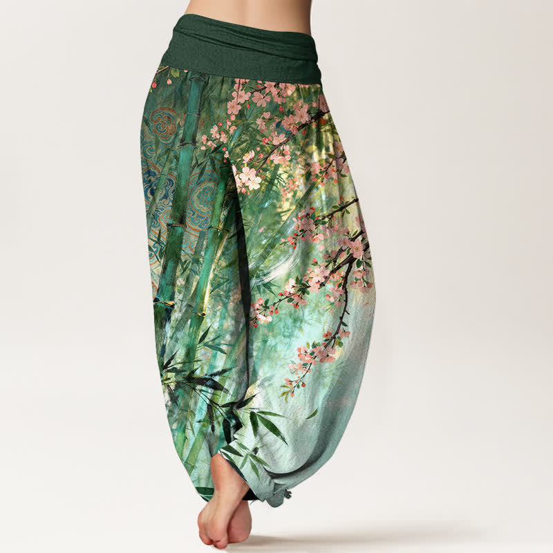 Buddha Stones Cotton Bamboo Cherry Blossom Pattern Women's Elastic Waist Harem Pants - image 2