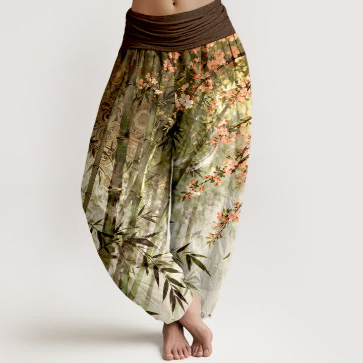 Buddha Stones Cotton Bamboo Cherry Blossom Pattern Women's Elastic Waist Harem Pants - Olive - US16，UK/AU20，EU48 (3XL) - image 5