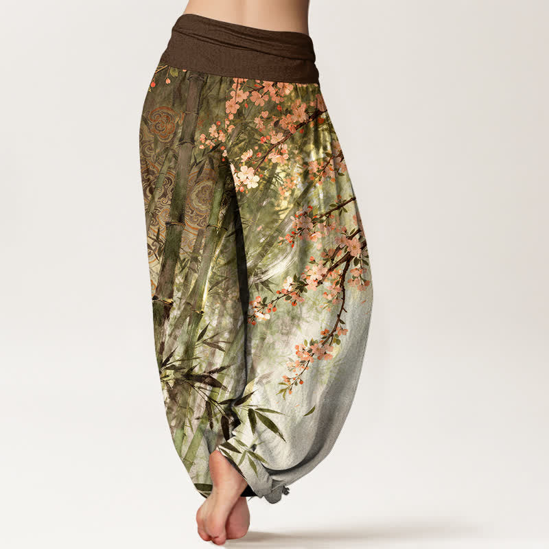 Buddha Stones Cotton Bamboo Cherry Blossom Pattern Women's Elastic Waist Harem Pants - image 7