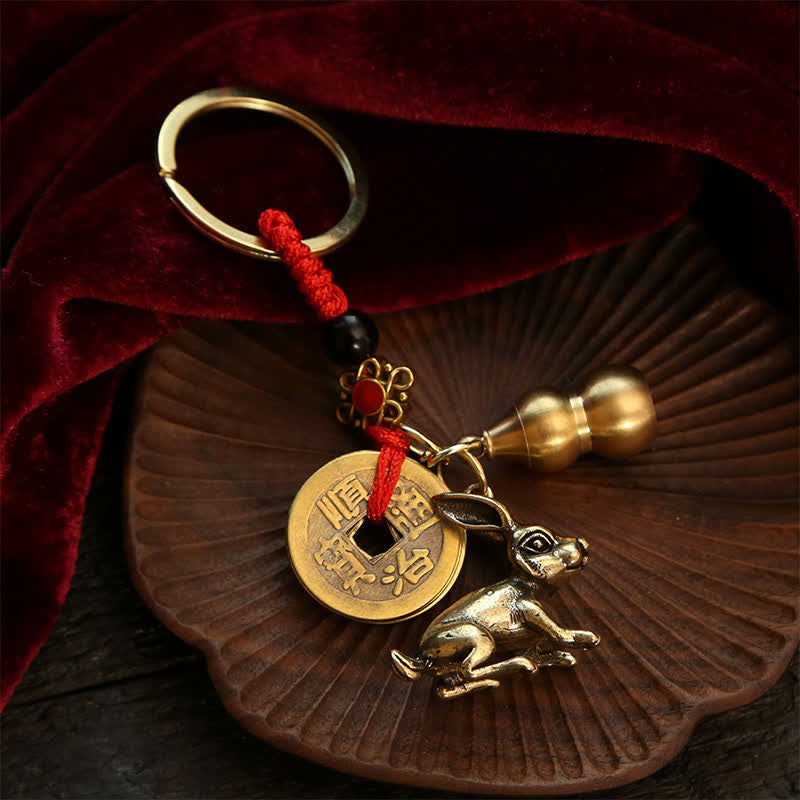 Buddha Stones Copper Chinese Zodiac Five Emperor Coins Gourd Wealth Keychains - image 11