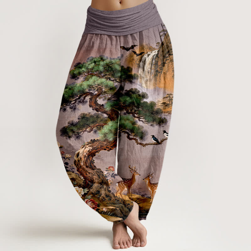 Buddha Stones Cotton Mountain Pine Deer Pattern Women's Elastic Waist Harem Pants - Indigo - US16，UK/AU20，EU48 (3XL) - image 5