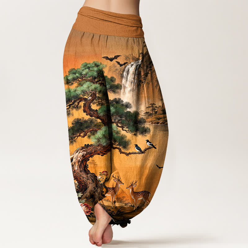 Buddha Stones Cotton Mountain Pine Deer Pattern Women's Elastic Waist Harem Pants - image 10