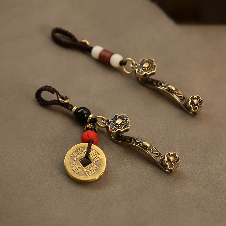 Buddha Stones Copper Pi Xiu Chinese Coin Ruyi Lotus Wealth Keychains - image 11